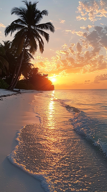海滩日落椰树风景