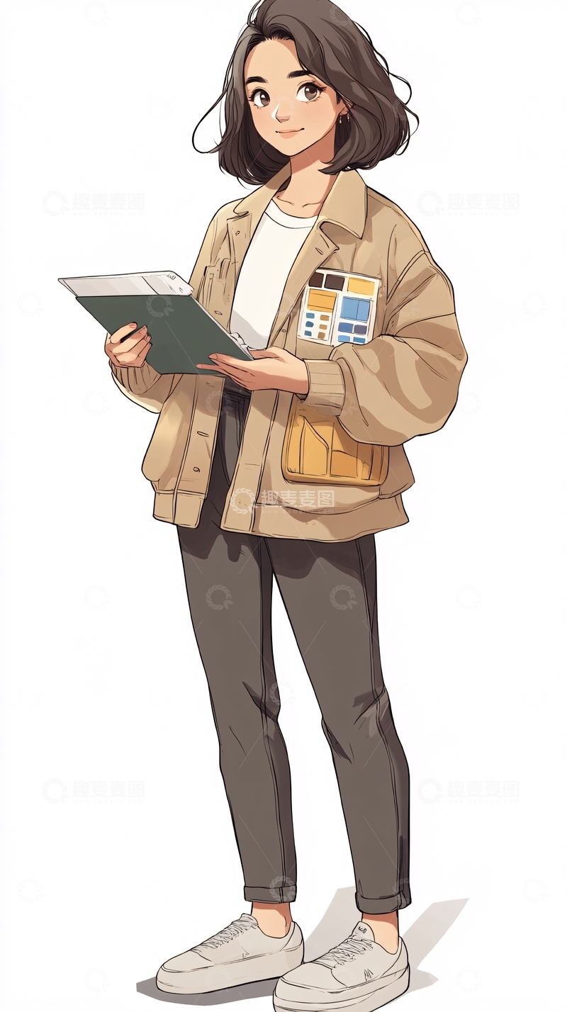 高清大图下载【趣麦麦图】短发女孩卡通人物插画