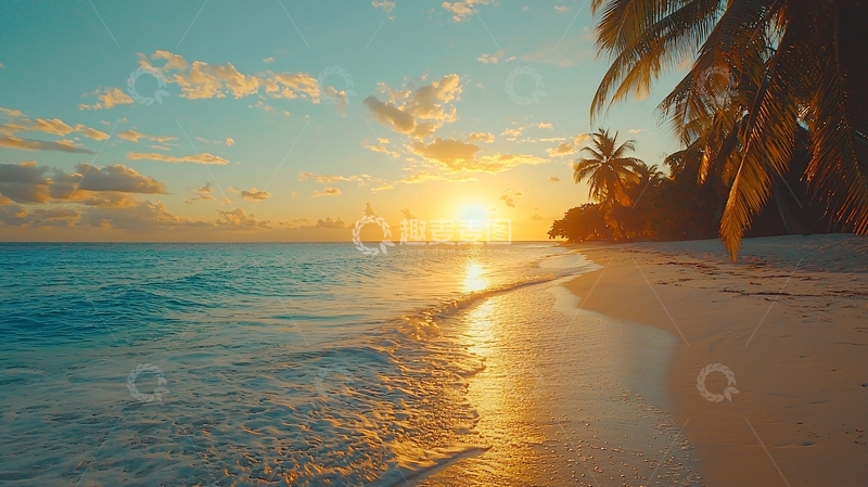 高清大图下载【趣麦麦图】海滩日落椰树风景