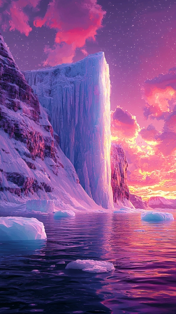 极地冰川日落美景