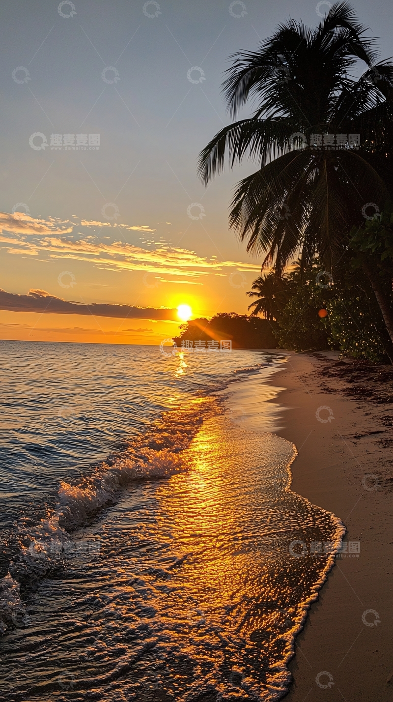 高清大图下载【趣麦麦图】海滩日落椰树风景