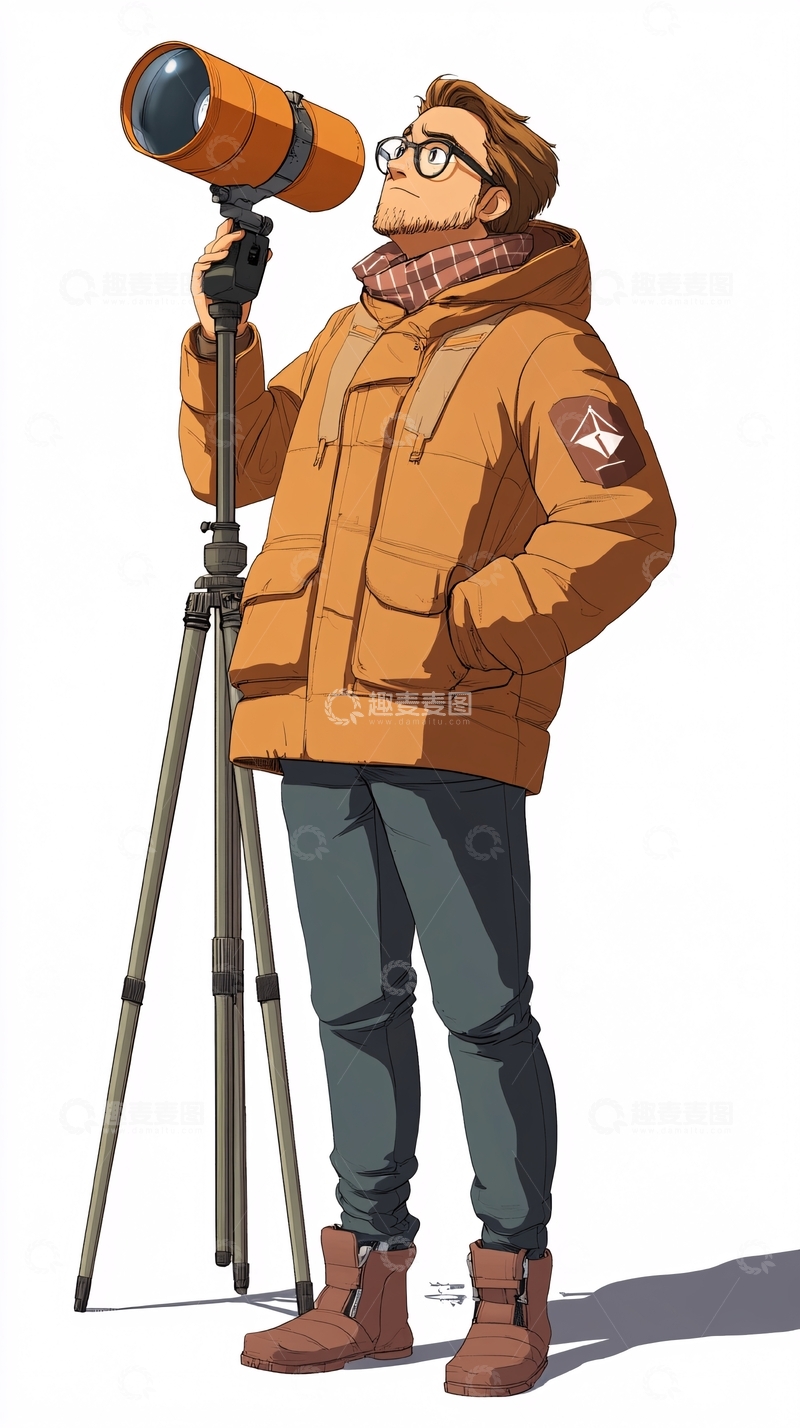 高清大图下载【趣麦麦图】戴眼镜男子使用天文望远镜