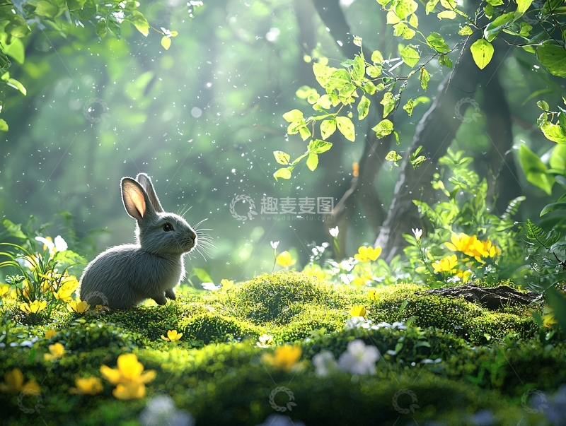 高清大图下载【趣麦麦图】森林中的兔子