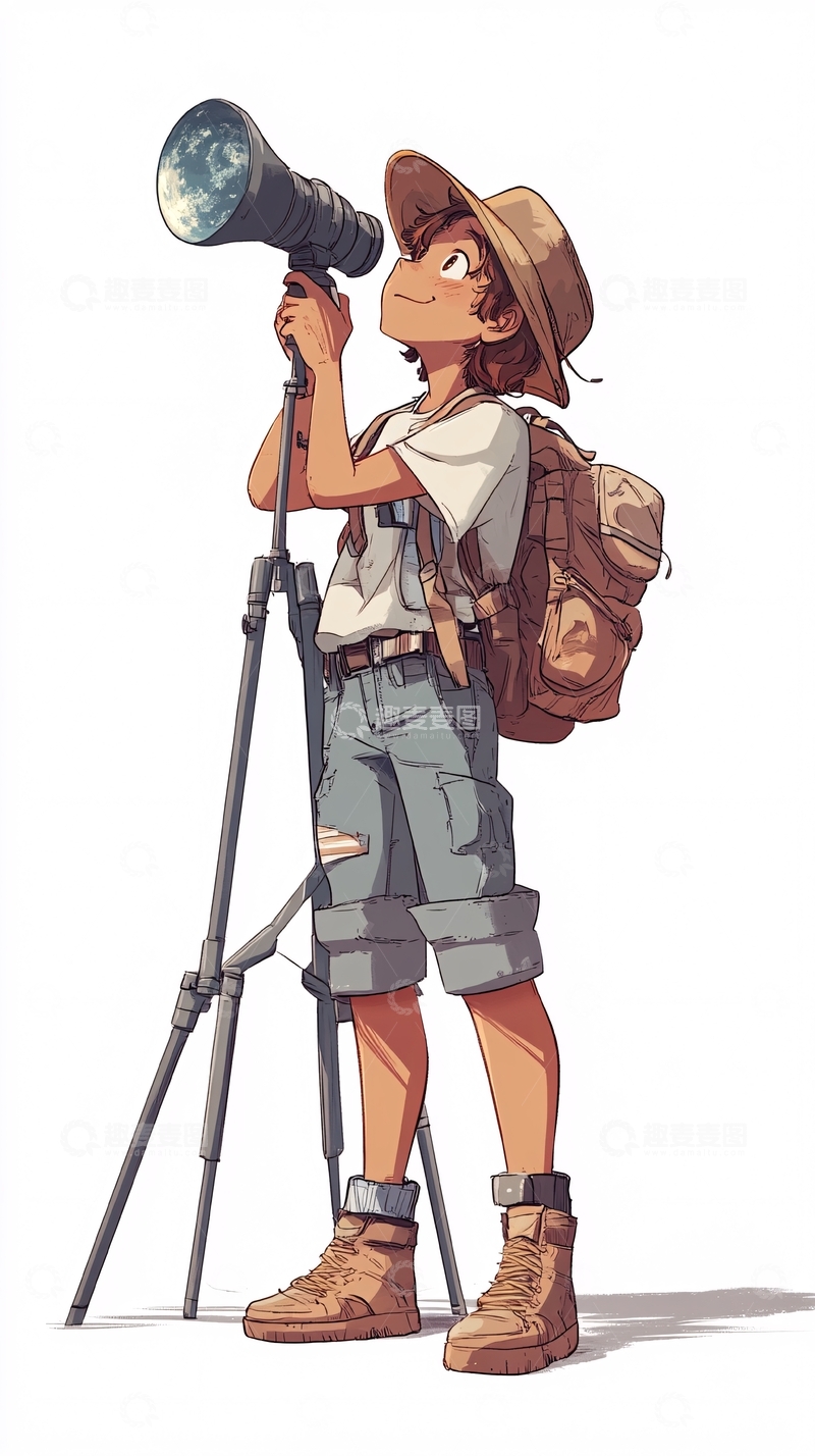 高清大图下载【趣麦麦图】拿着望远镜的少年