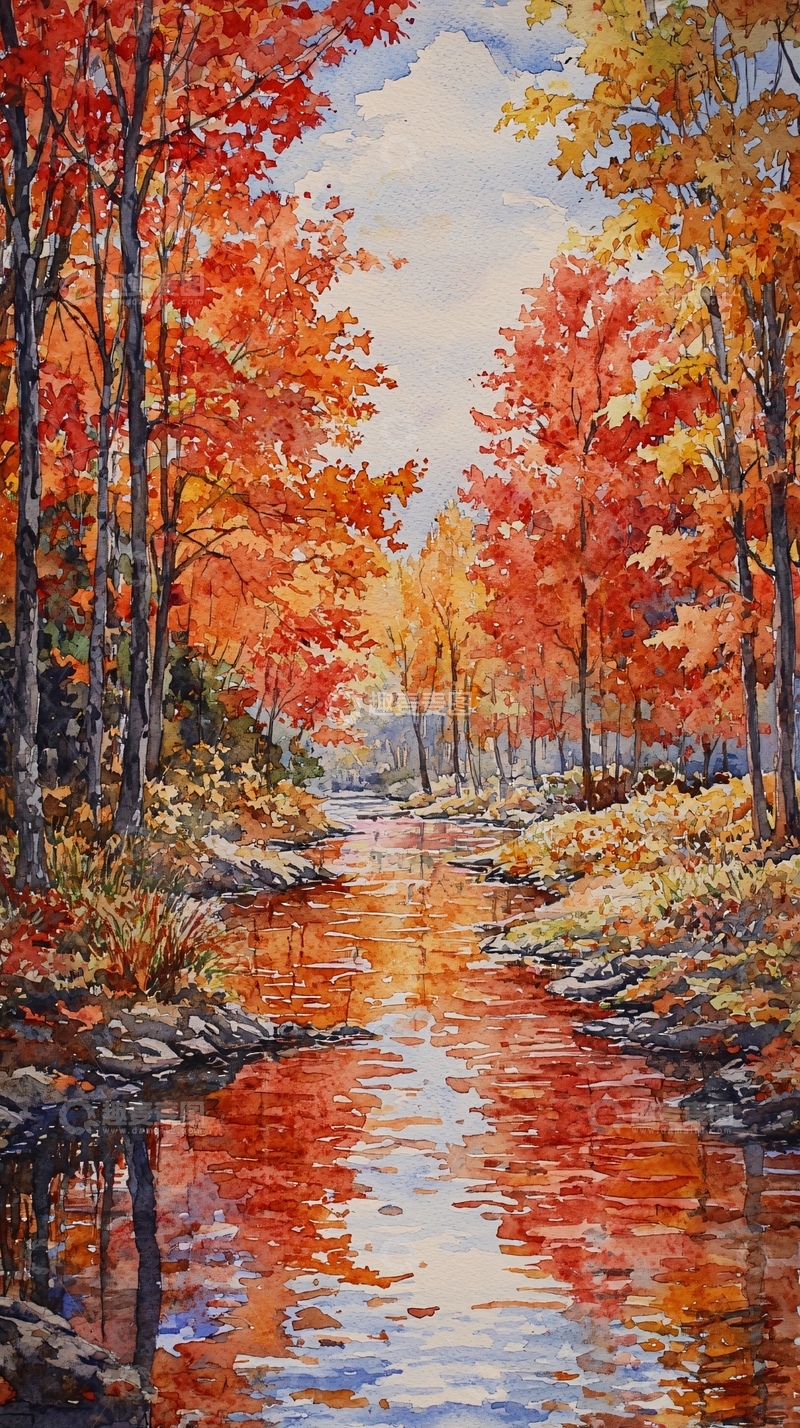 高清大图下载【趣麦麦图】秋日森林小溪美景