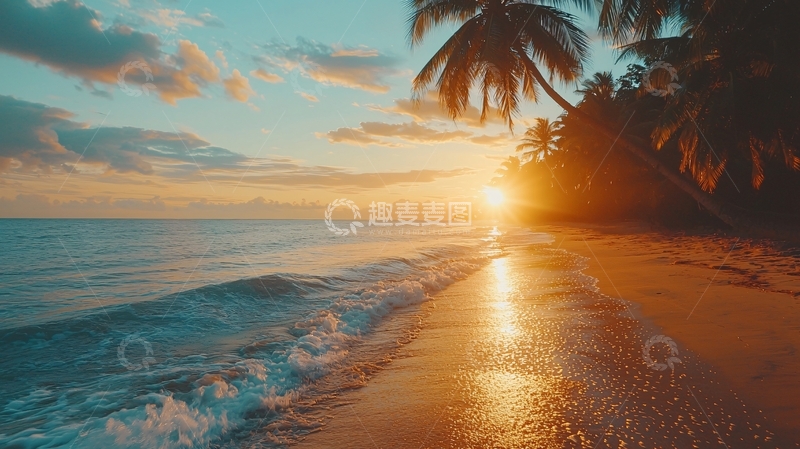 高清大图下载【趣麦麦图】热带海滩日落美景