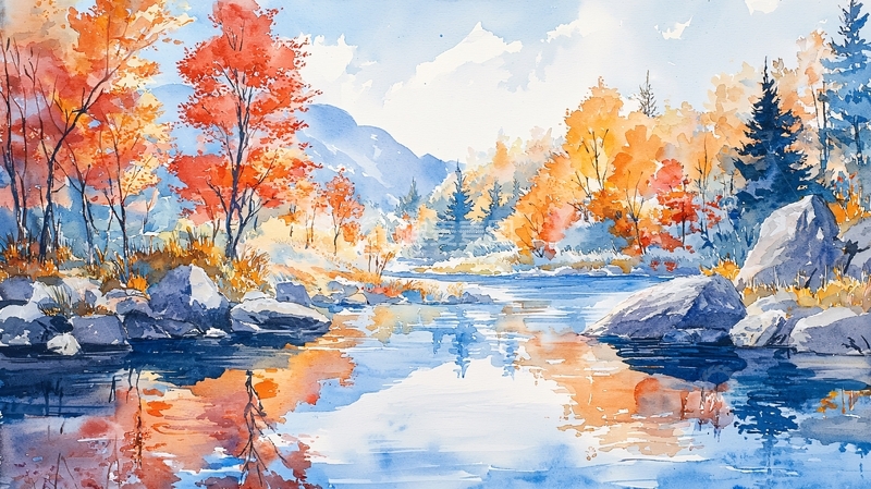 高清大图下载【趣麦麦图】秋日山林溪流景色