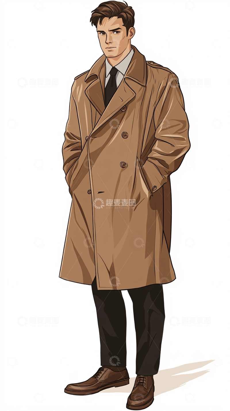 高清大图下载【趣麦麦图】男士卡其色风衣