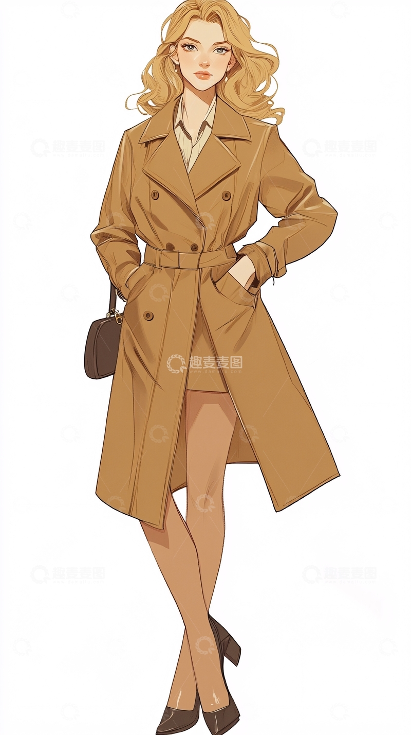 高清大图下载【趣麦麦图】金色长发女人驼色风衣