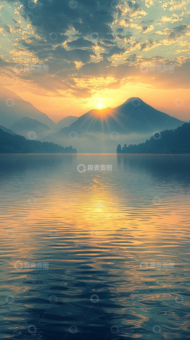 高清大图下载【趣麦麦图】日出湖光山色