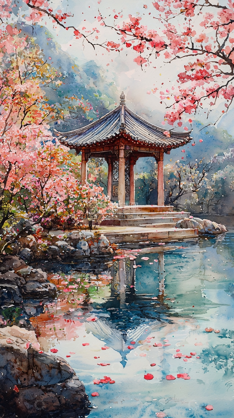 高清大图下载【趣麦麦图】水面倒影的亭台楼阁