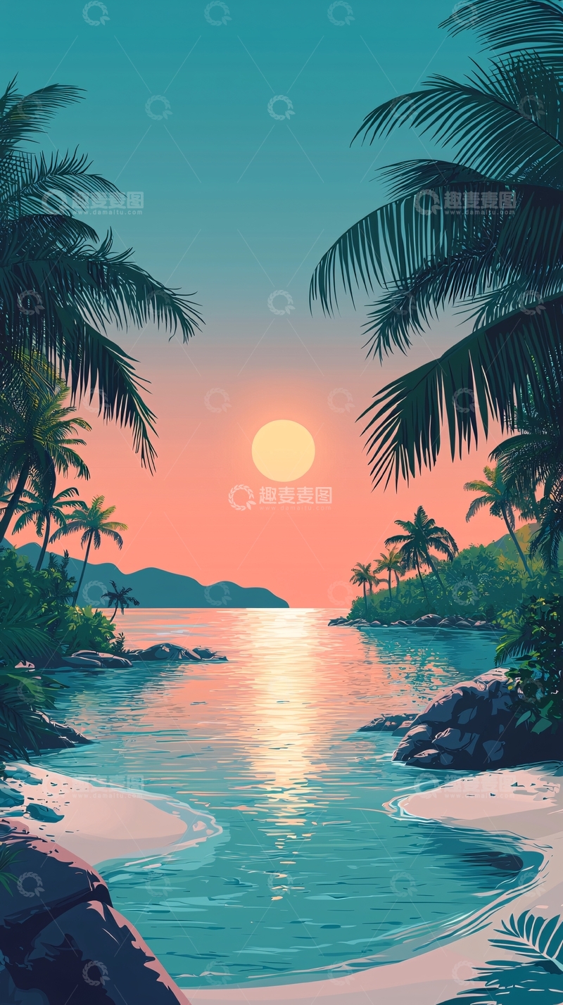 高清大图下载【趣麦麦图】唯美海滩日落