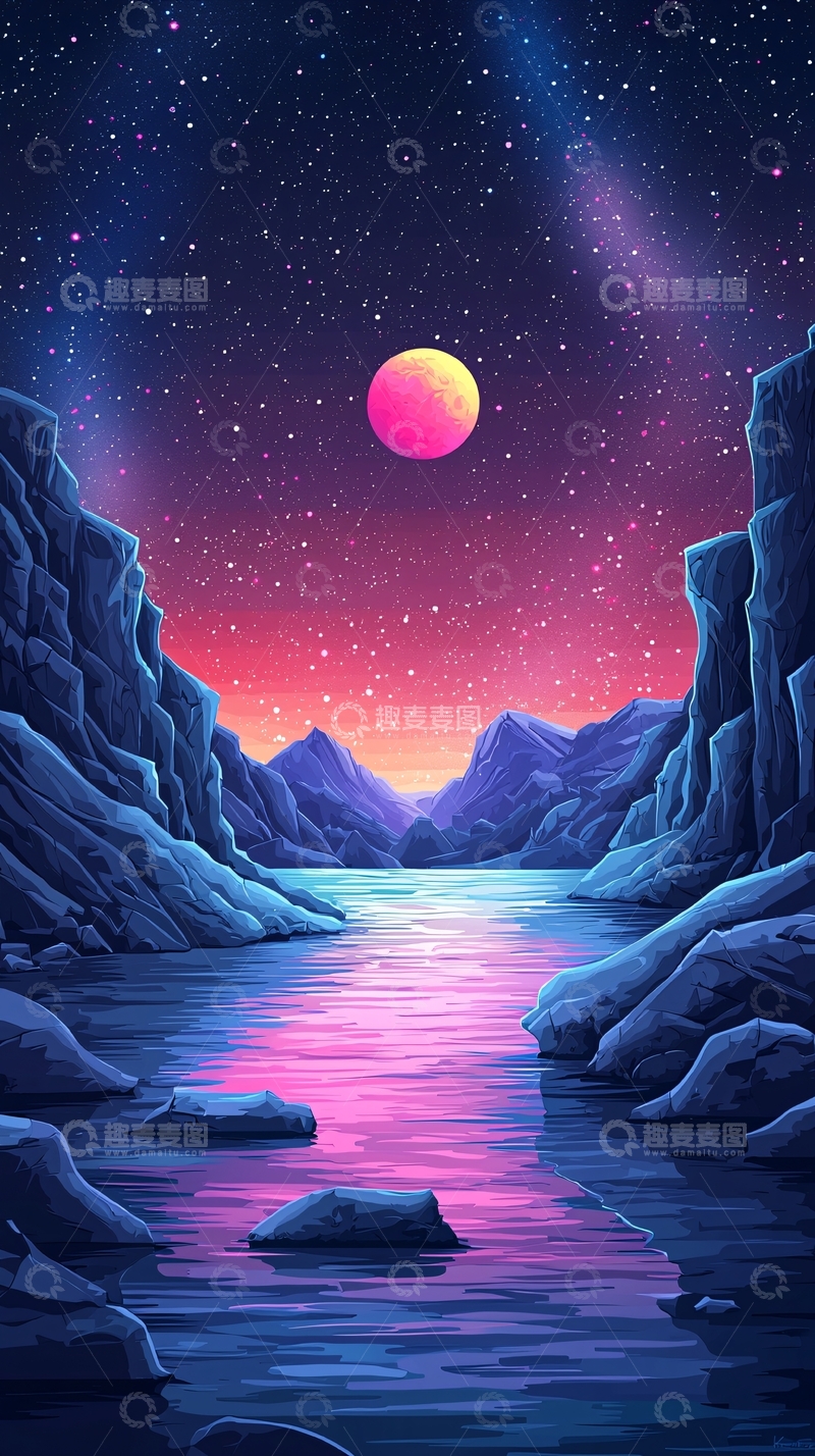 高清大图下载【趣麦麦图】梦幻星球峡谷湖泊