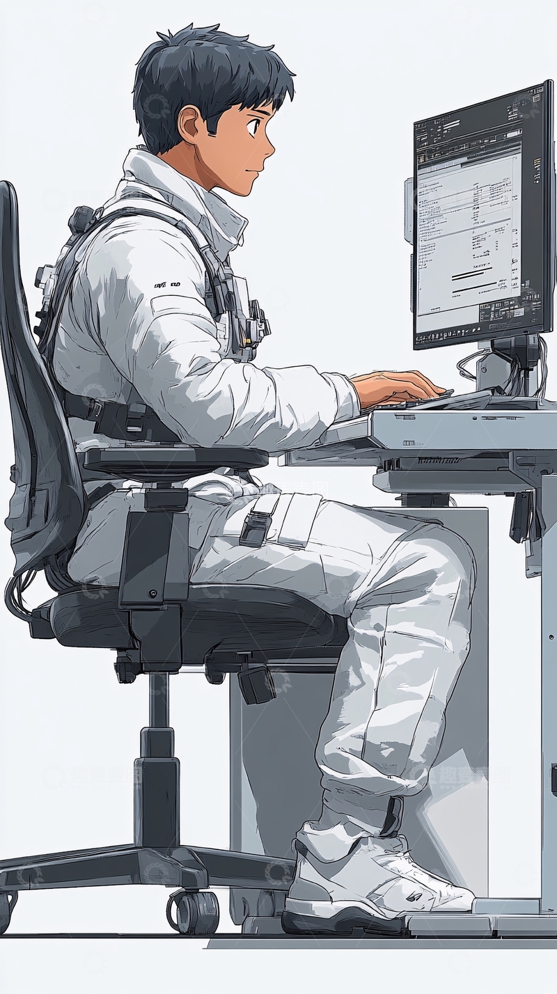 高清大图下载【趣麦麦图】太空宇航员电脑工作