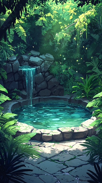 绿意盎然的池塘景观