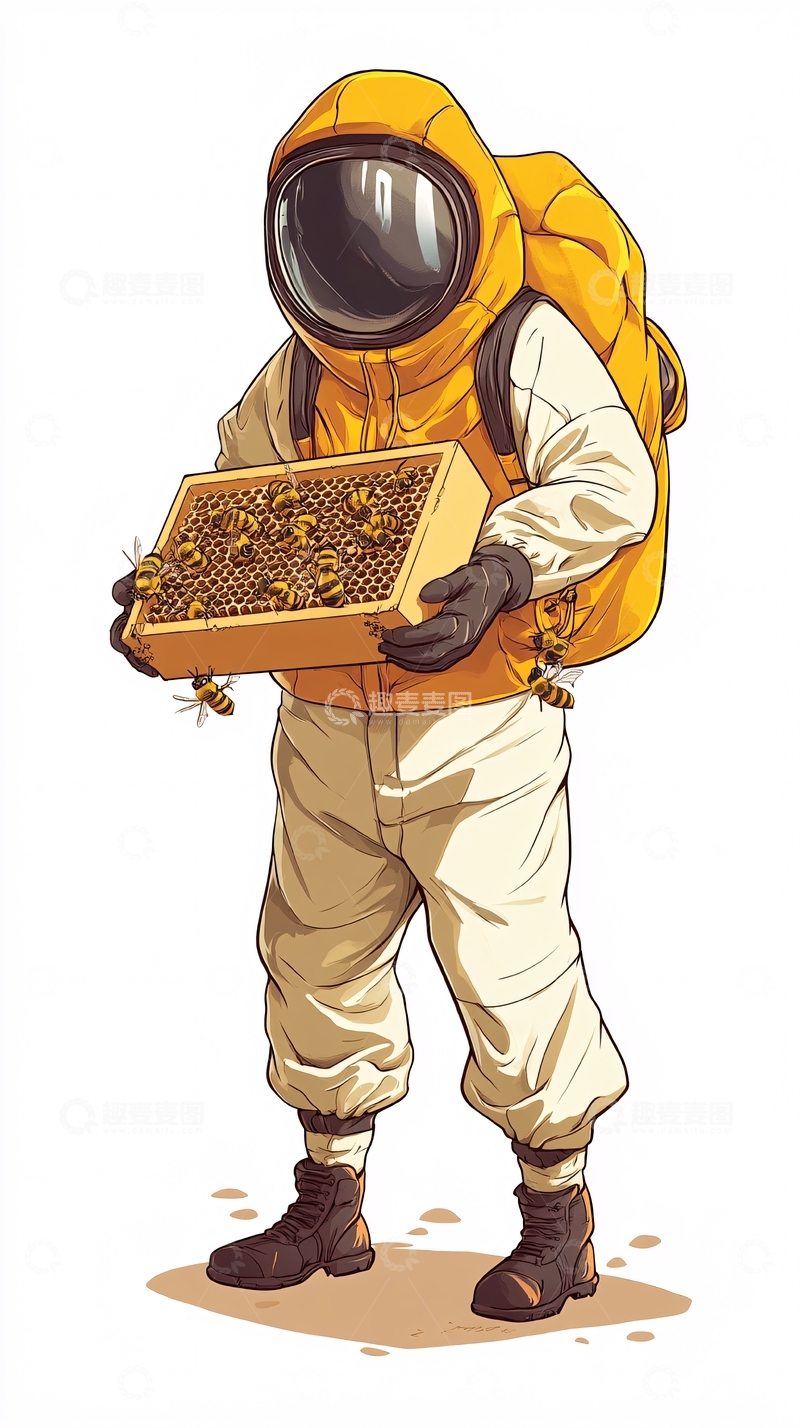 高清大图下载【趣麦麦图】宇航员拿着蜂巢