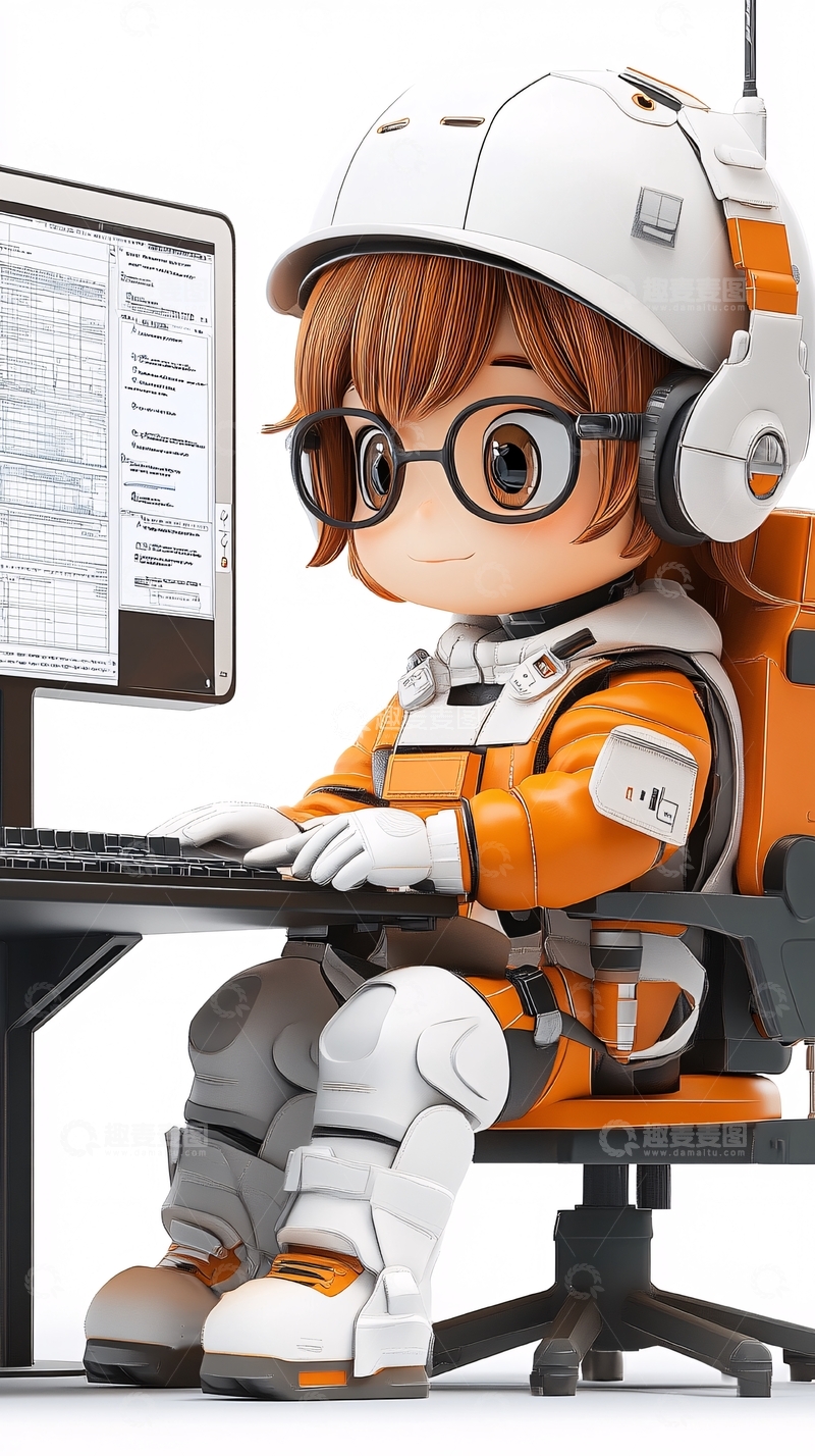 高清大图下载【趣麦麦图】卡通宇航员女孩编程
