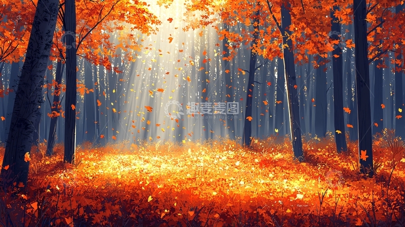 高清大图下载【趣麦麦图】金秋森林光影落叶