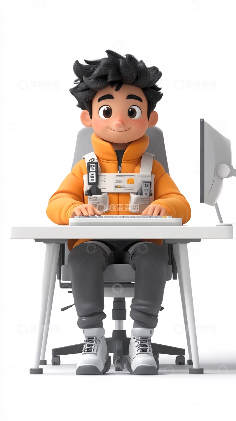 高清大图下载【趣麦麦图】卡通男孩电脑办公