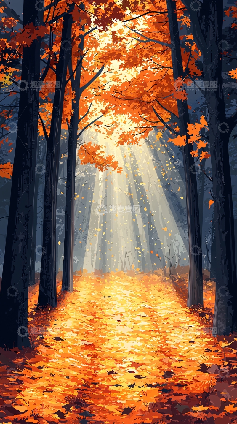 高清大图下载【趣麦麦图】秋日森林光线穿透