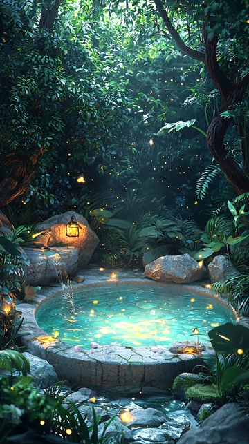 森林中的绿洲水池