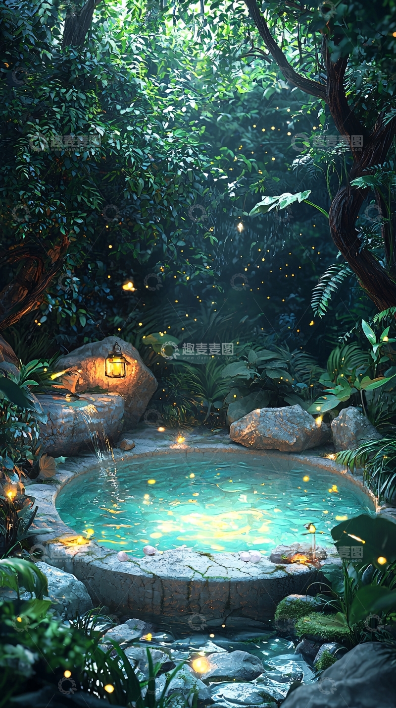 高清大图下载【趣麦麦图】森林中的绿洲水池