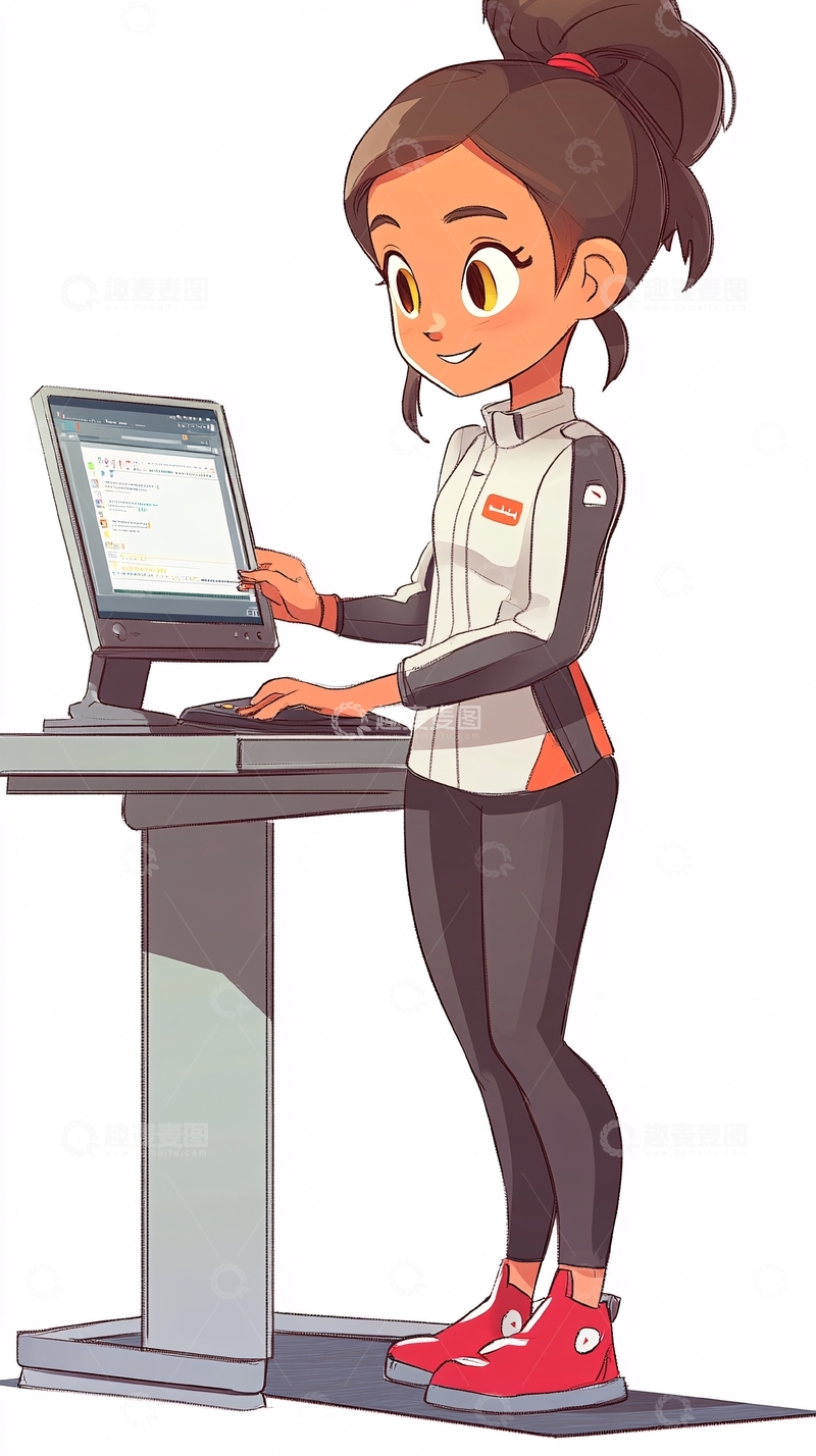 高清大图下载【趣麦麦图】卡通女孩电脑办公