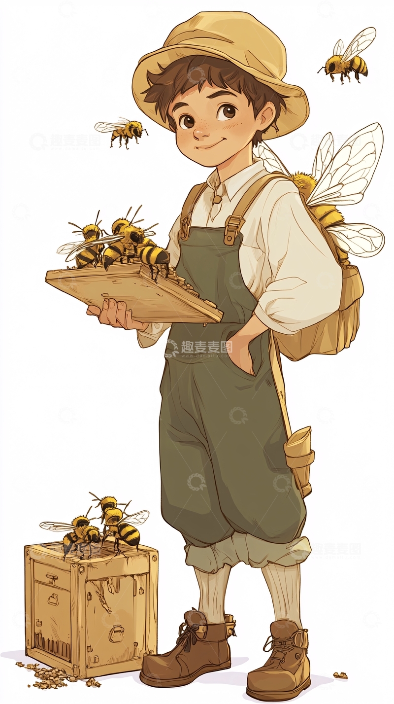 高清大图下载【趣麦麦图】卡通男孩养蜂人
