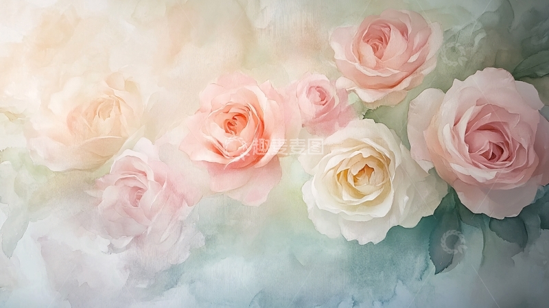 高清大图下载【趣麦麦图】水彩玫瑰花背景