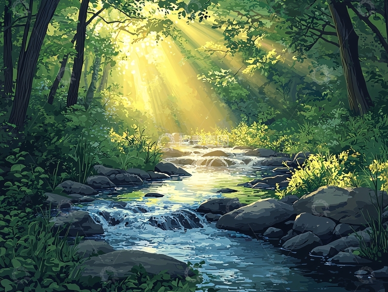 高清大图下载【趣麦麦图】阳光森林溪流