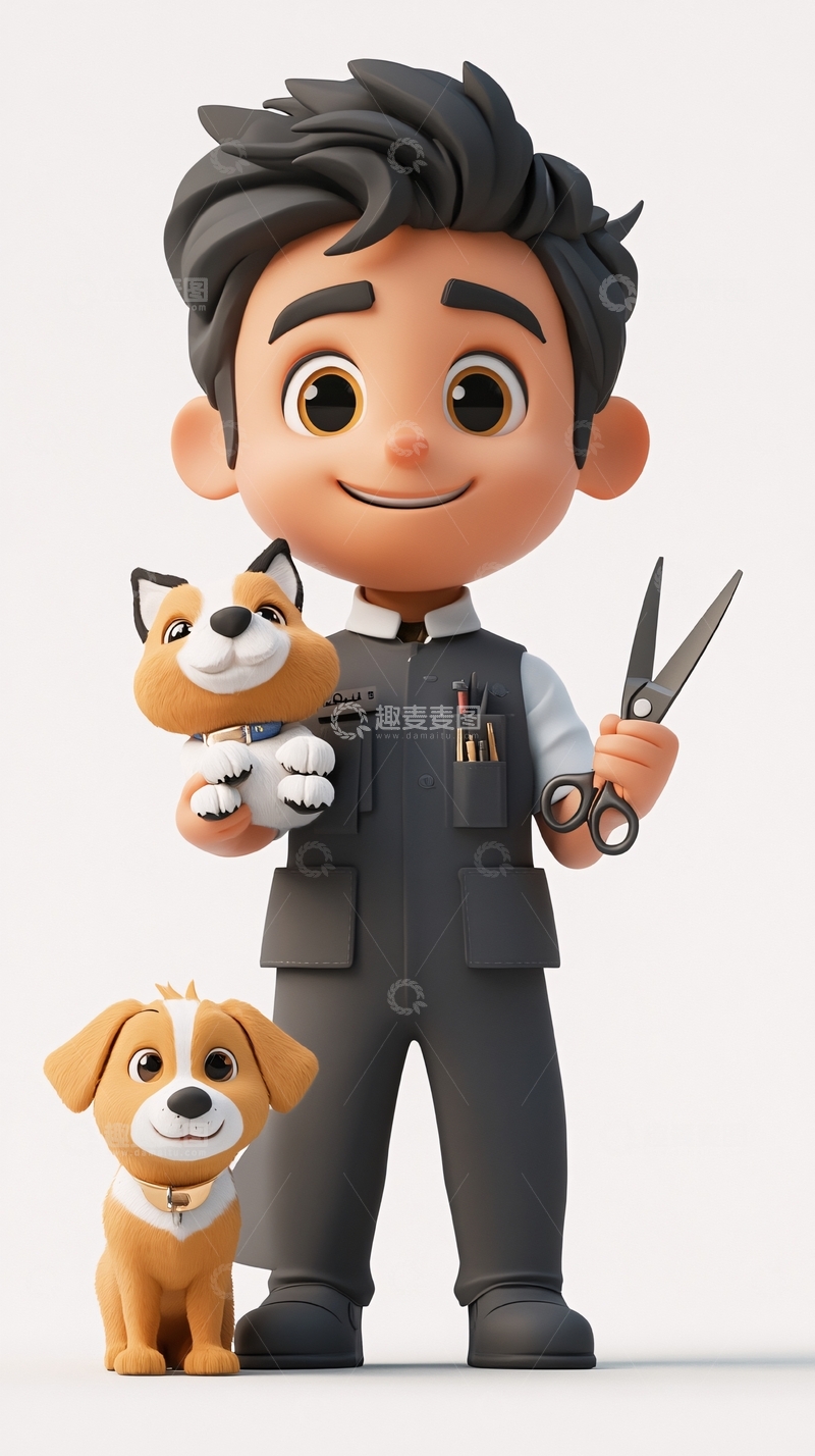 高清大图下载【趣麦麦图】宠物美容师卡通