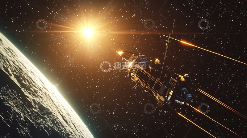 高清大图下载【趣麦麦图】宇宙飞船日出地球