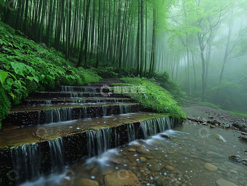 高清大图下载【趣麦麦图】绿意盎然的竹林小径