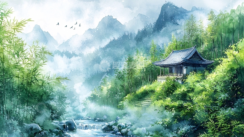 高清大图下载【趣麦麦图】水墨山水画519