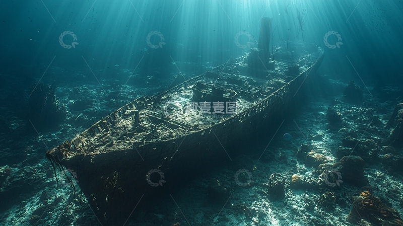 高清大图下载【趣麦麦图】水下沉船残骸遗迹