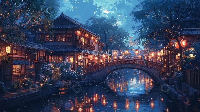 高清大图下载【趣麦麦图】夜幕下的古镇