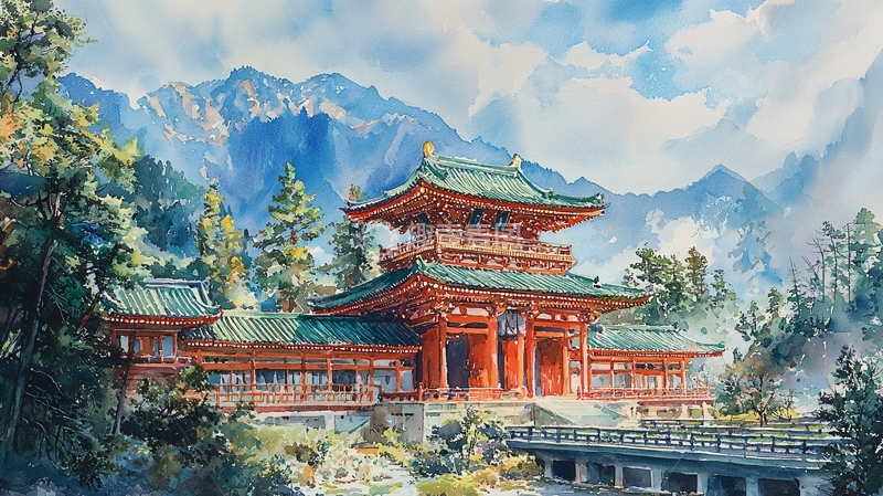 高清大图下载【趣麦麦图】山水环绕的古建筑