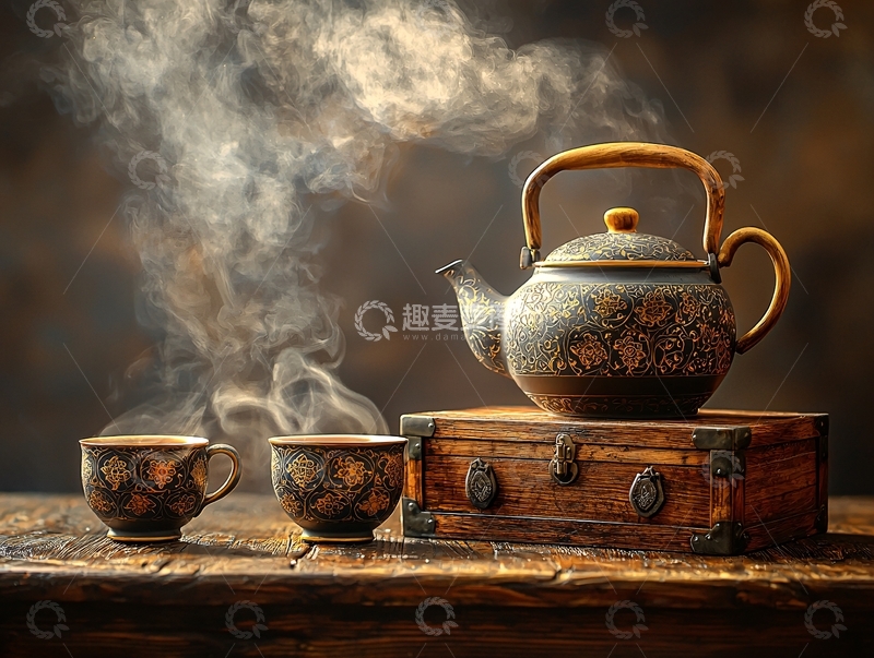 高清大图下载【趣麦麦图】茶壶茶杯冒着热气