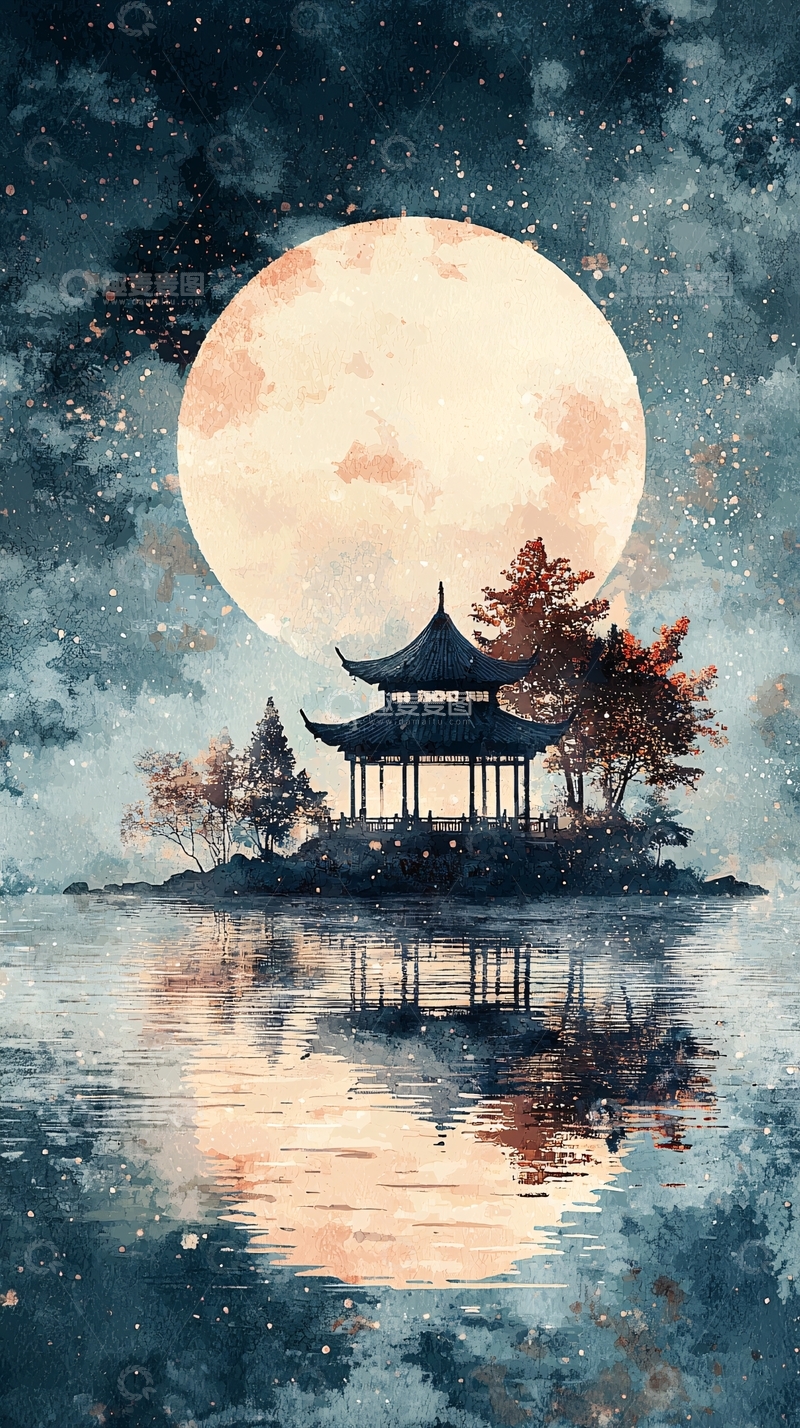 高清大图下载【趣麦麦图】水面亭台