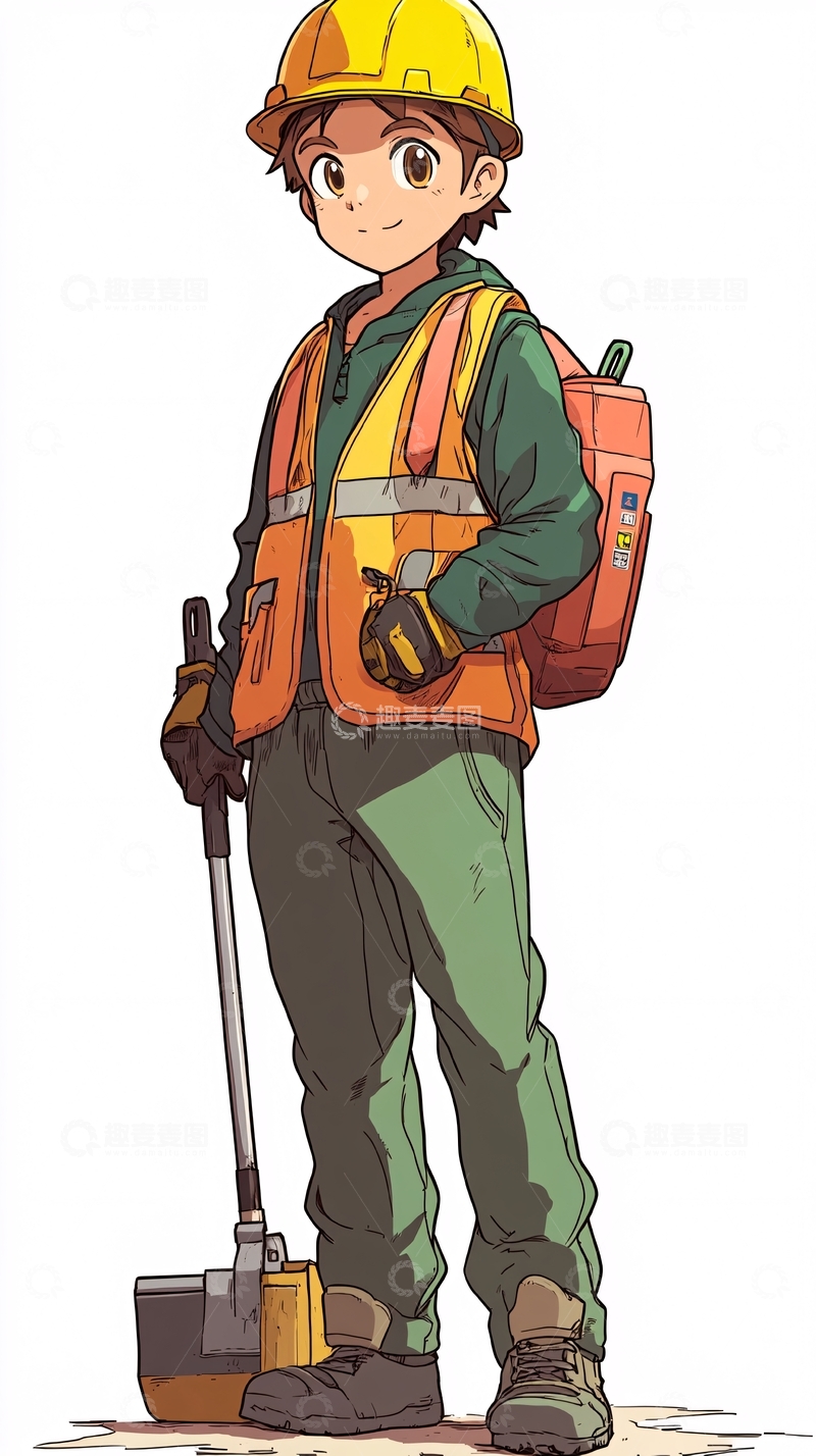 高清大图下载【趣麦麦图】卡通清洁工男孩