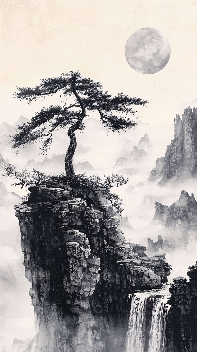 高清大图下载【趣麦麦图】孤松立于山巅