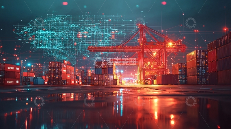 高清大图下载【趣麦麦图】夜晚港口集装箱码头