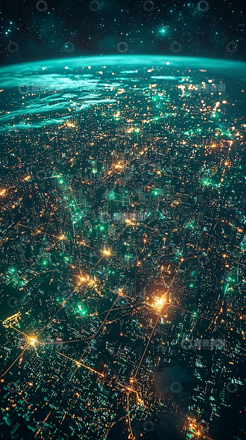 高清大图下载【趣麦麦图】太空视角城市夜景