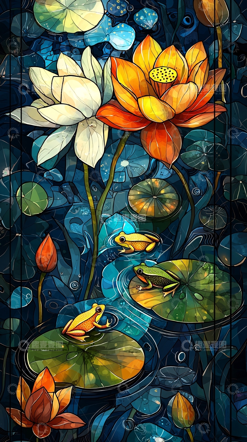 高清大图下载【趣麦麦图】梦幻莲花青蛙图