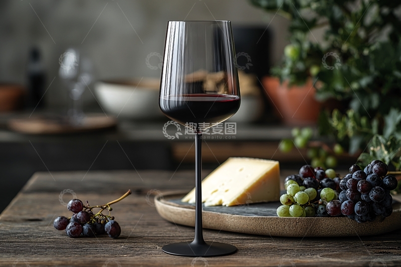 高清大图下载【趣麦麦图】红酒与葡萄奶酪的静物