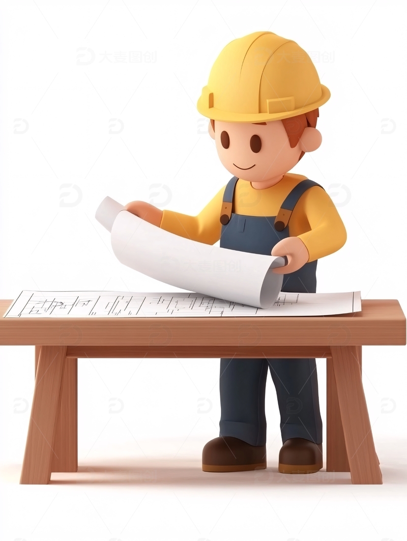 卡通工程师看图纸