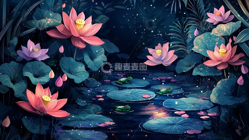 高清大图下载【趣麦麦图】夜色莲花池塘