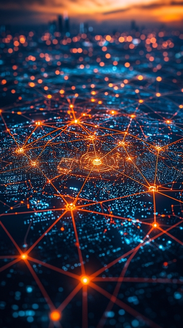 夜幕下的城市网络连接图