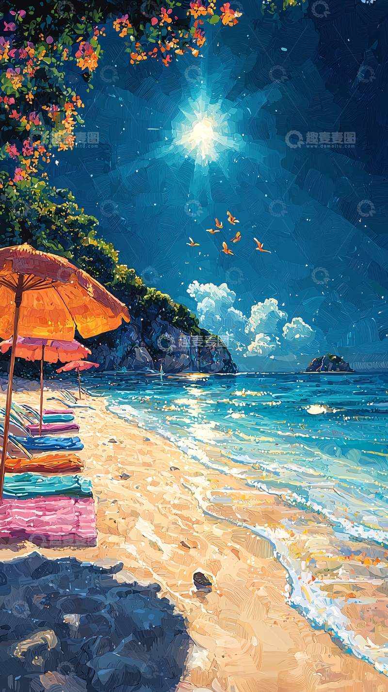 高清大图下载【趣麦麦图】海滩宁静的夜晚