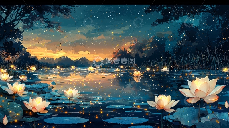 高清大图下载【趣麦麦图】唯美梦幻湖泊夜景